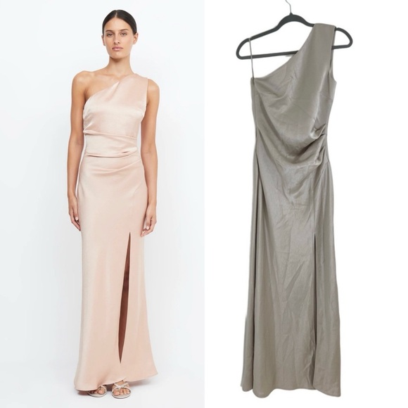 Bec + Bridge Champagne Gray One Shoulder Gown Cocktail Prom Dress 4 S - Picture 1 of 16